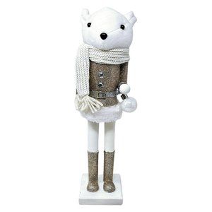 Winter White Teddy Bear Nutcracker 14", Party Decor Gift